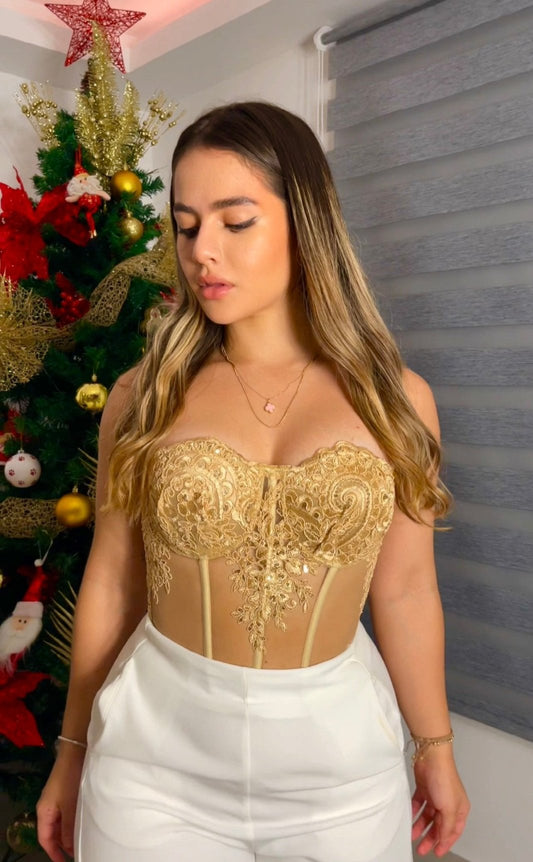 CORSET GLITTER DORADO